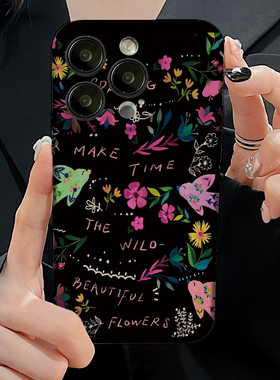 焱焱花鸟适用于苹果15pro黑色手机壳软冷淡风iPhone15promax个性14菲林创意13二合一时尚11高级感艺术涂鸦12
