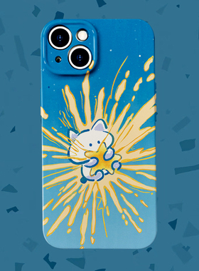 焱焱在发光~蓝色天空抱星星猫咪菲林适用iPhone15pro/14手机壳华为nova11畅享60软OPPOreno9vivo/IQOO10红米k