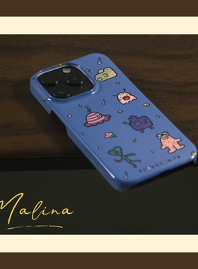 焱焱ins小众童趣插画蓝色菲林壳全包按键适用苹果iPhone15promax原色菲林手机壳14p磨砂12亮面全包13菲林精孔