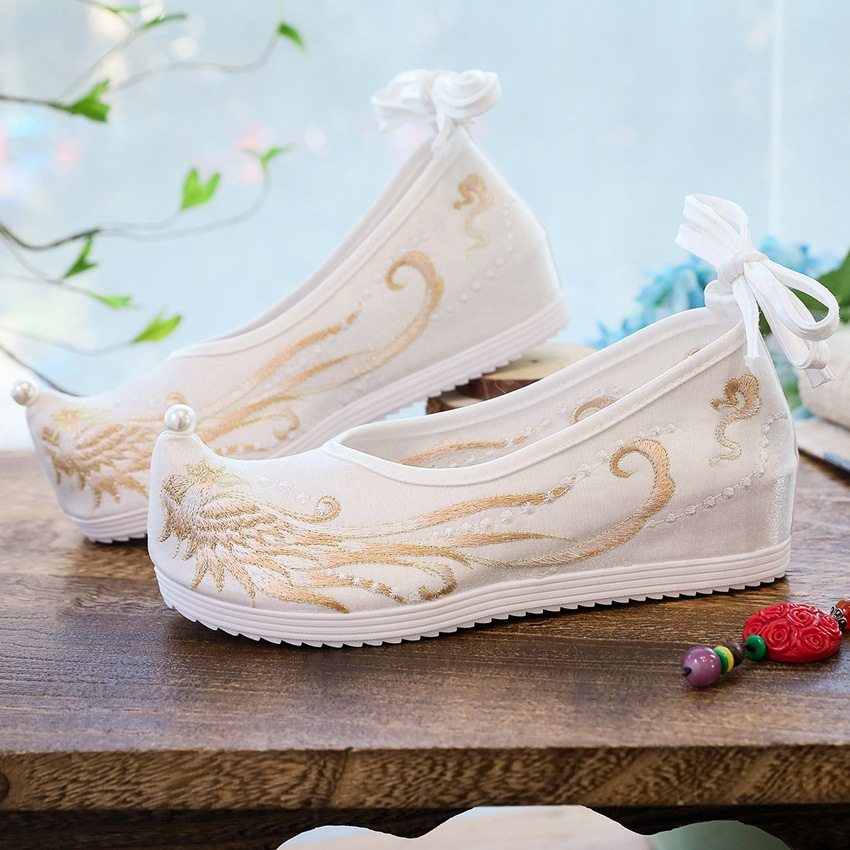 2024年春季新品汉服鞋子女古风搭配古装内增高绣花鞋凤凰珍珠布鞋,女鞋,绣花鞋,淘宝优惠券,粉丝福利购,淘宝优惠卷