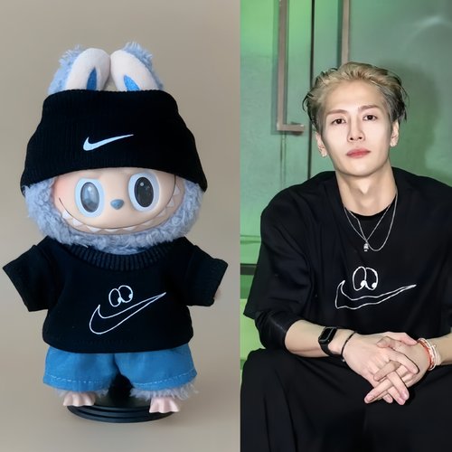 17cm拉布布labubu马卡龙搪胶挂件公仔娃衣王嘉尔明星同款运动套装