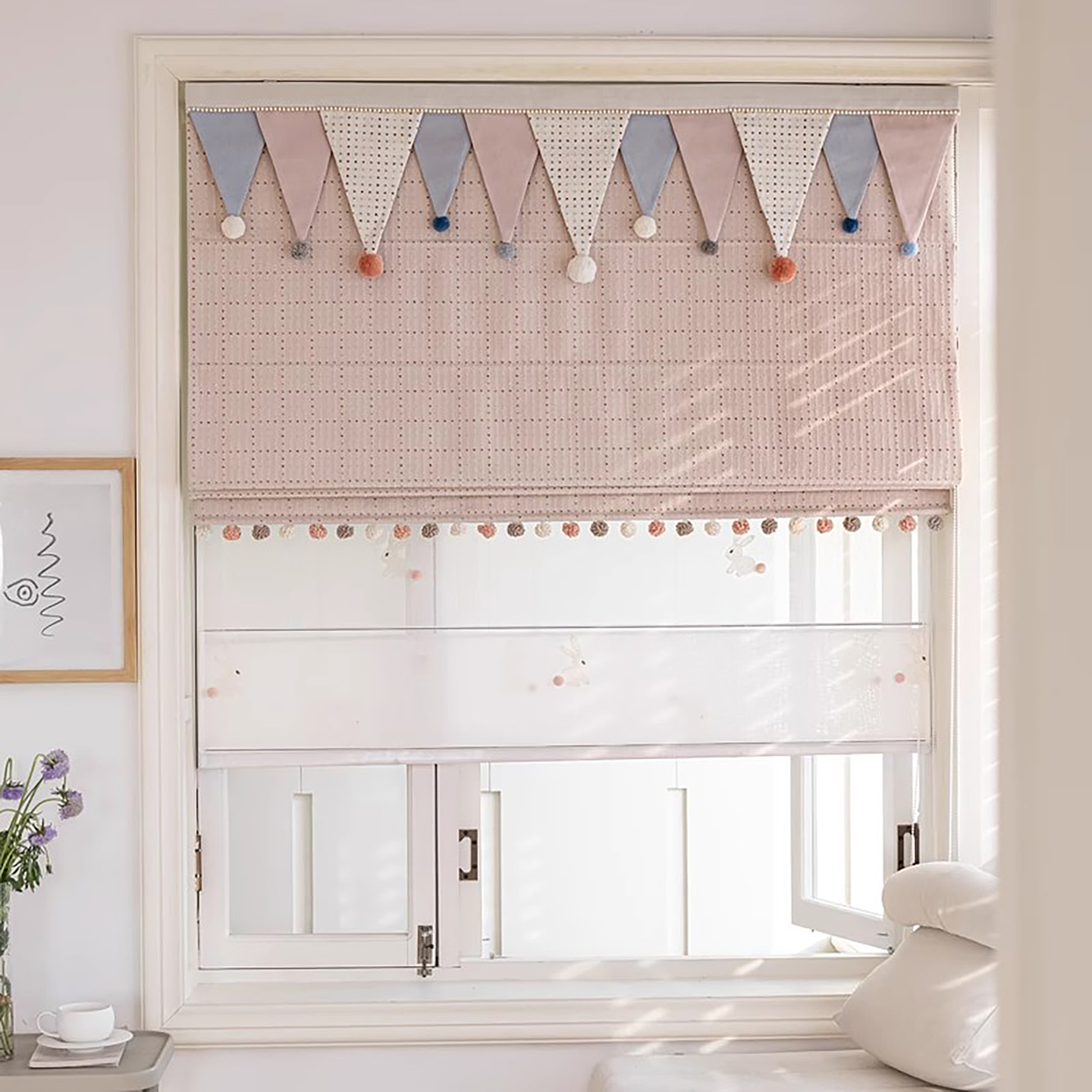 儿童女孩房卧室飘窗高遮光罗马帘