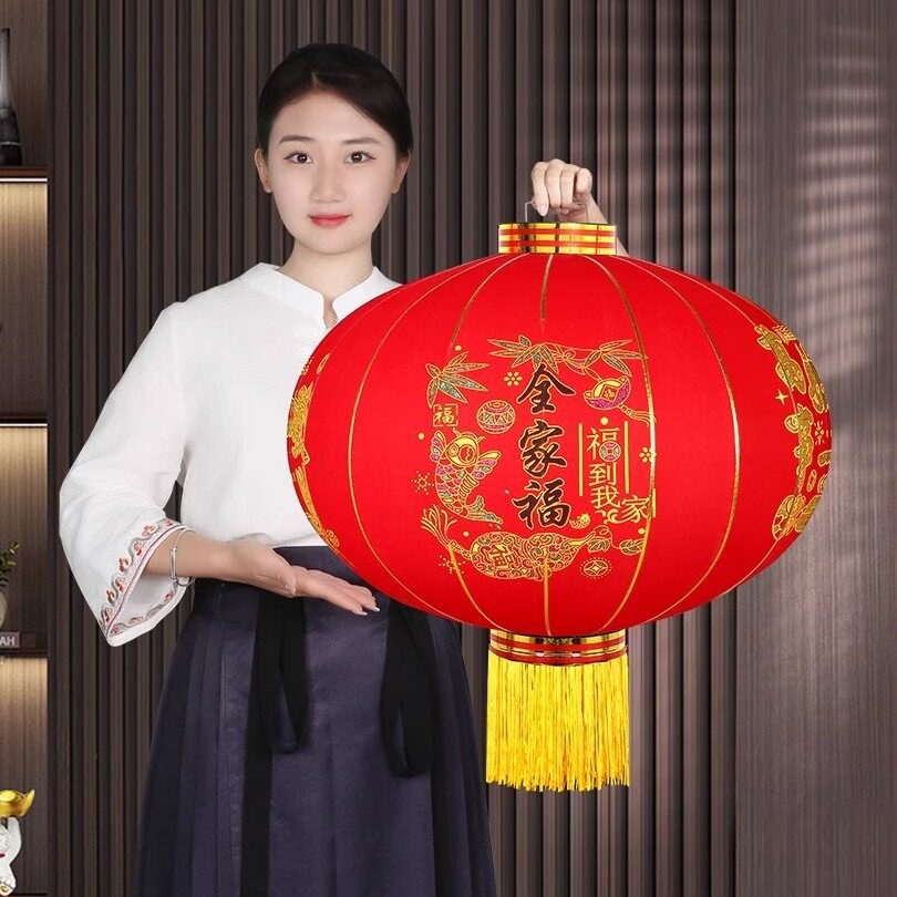 100#大红灯笼户外大门口植绒布喜庆装饰过年2026新年春节装饰灯笼