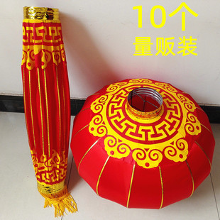 10个量贩装 春节大红灯笼阳台户外景区防水绸布铁口灯笼节日装饰