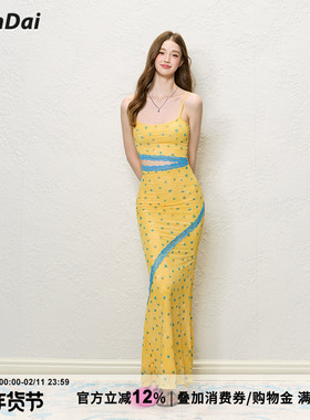 HiimDai C位光环 度假风镂空设计感蕾丝拼接吊带连衣裙 正反两穿