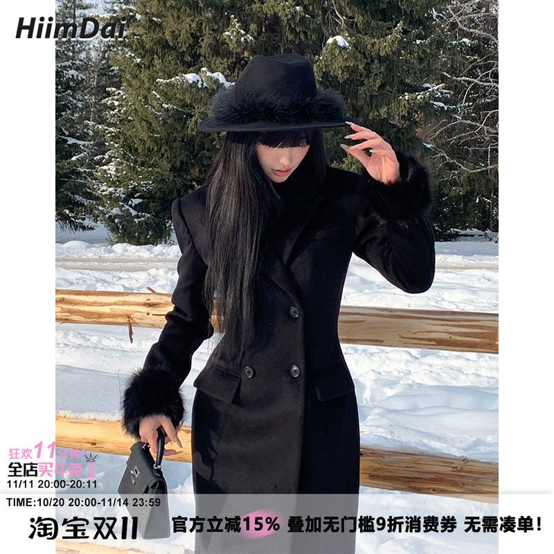 HiimDai 留洋大小姐 C位黑化千金 含羊毛沙漏收腰双面绒长款大衣