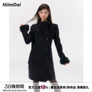 HiimDai 曼城 高智静奢沙漏大衣 含羊毛围巾领中长款收腰毛呢外套