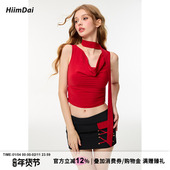 HiimDai 附围巾 安可拉红辣妹显瘦荡领吊带上衣 焦点 显白度拉满