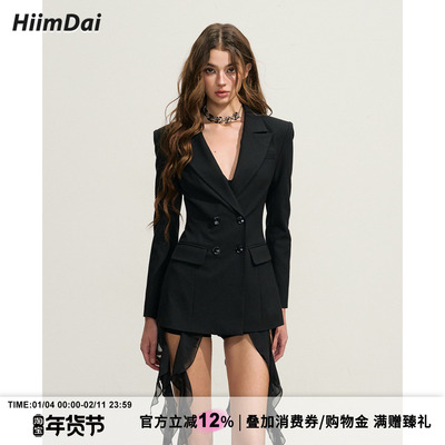 黑色西装HiimDai原创沙漏腰外套