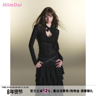 HiimDai 最后的美第奇 设计感微透绑带修身V领天丝羊毛打底长袖Te