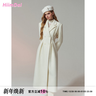 型 超模沙漏腰版 绑带收腰双排扣毛呢大衣 留洋大小姐Air HiimDai