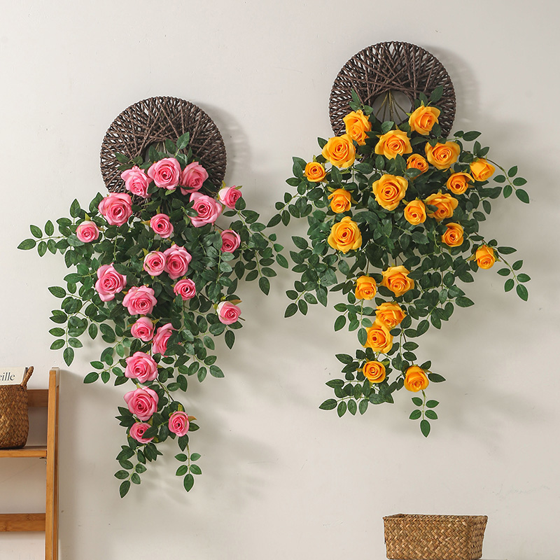 仿真玫瑰花藤墙面遮挡壁挂墙上装饰绿植假花墙壁挂花吊花花墙遮丑