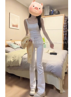 MIAOSHENGCHI定制高个子美式微喇牛仔裤女春夏加长175白色喇叭裤