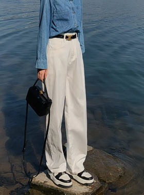 MIAOSHENGCHI定白色高个子直筒牛仔裤女春秋加加长180宽松阔腿裤