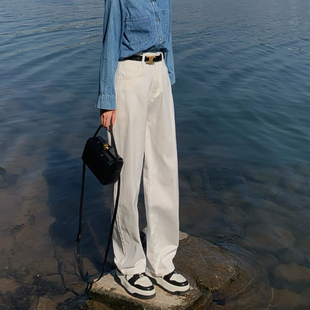 MIAOSHENGCHI定白色高个子直筒牛仔裤 女春秋加加长180宽松阔腿裤