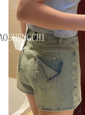 MIAOSHENGCHI定制高个子假两件牛仔裤女半身裙夏季高腰显瘦短裤子