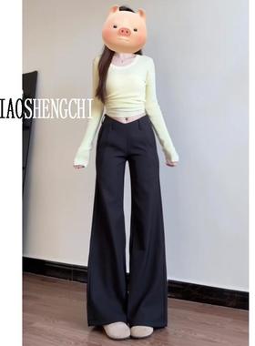 175高个子加长180微喇西装裤女小V低腰辣妹黑色休闲裤阔腿拖地裤