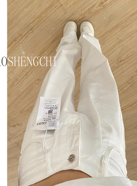 MIAOSHENGCHI定制高个子175白色牛仔裤女夏季加长直筒宽松阔腿裤