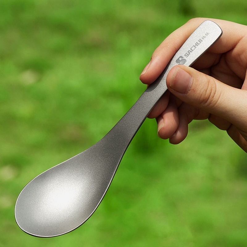 纯钛勺子户外钛勺露营便携式钛餐具家用钛金属餐勺喝汤饭勺伯爵勺