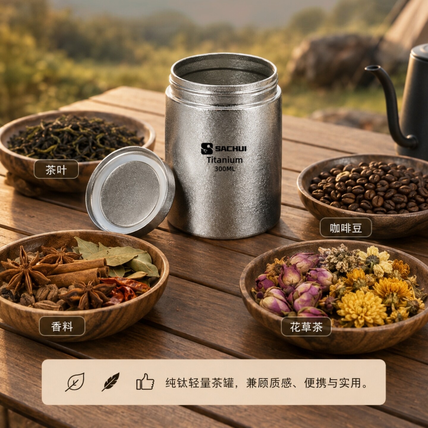 纯钛户外旅行便携密封茶叶罐