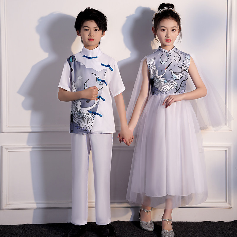 六一儿童古筝演出服男女中国风朗诵表演小学生朗诵大合唱团表演服