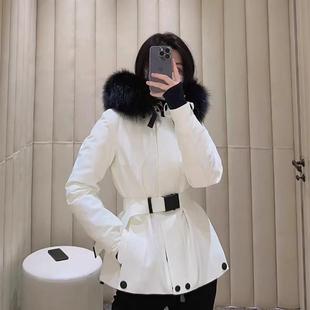 蒙口2024年冬新款m蒙家羽绒服女修身收腰鸭绒加厚狐狸毛领滑雪服