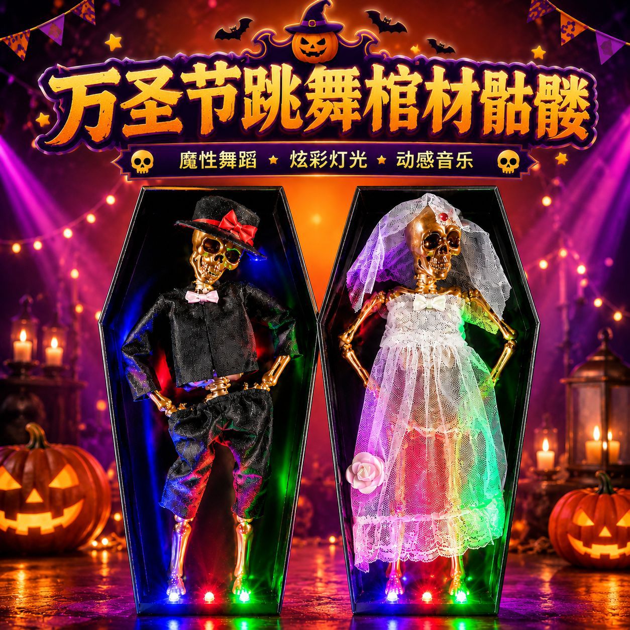 万圣节恐怖南瓜灯骷髅跳舞摆件