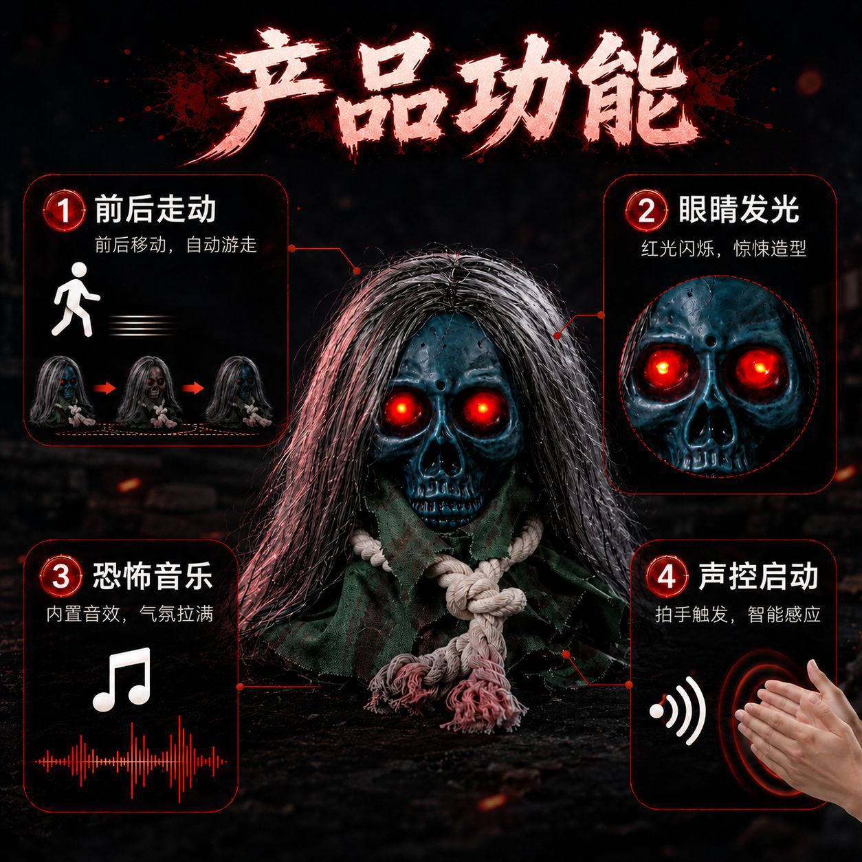 万圣节恐怖骷髅南瓜灯摆件