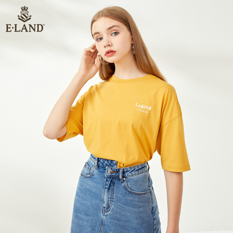 ELAND2020字母印花T恤女宽松原宿街头风EERAA87Q5I