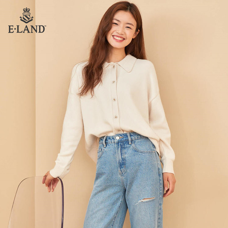 ELAND2020秋季新款日系慵懒风POLO领开衫外穿女软糯EEKWA8TQ3I
