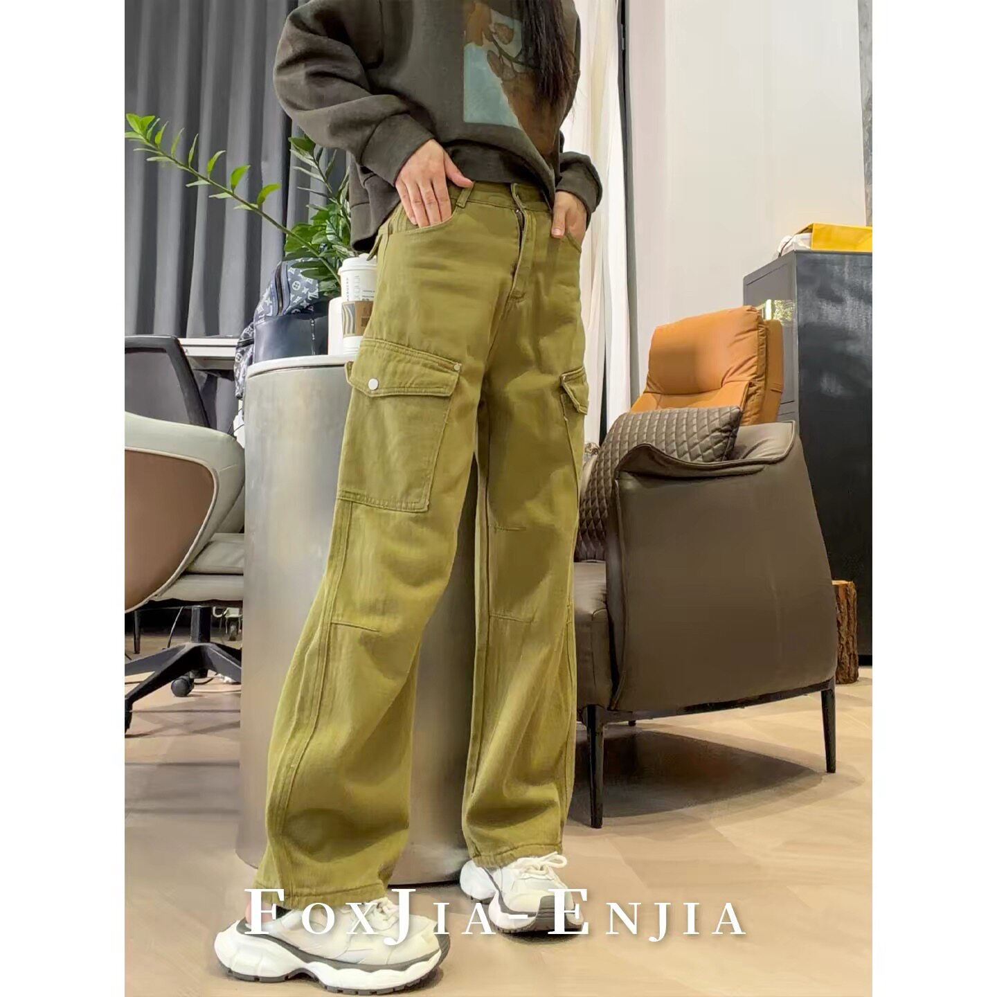 【甜甜圈】新款韩版设计个性口袋工装裤女阔腿休闲裤2592#