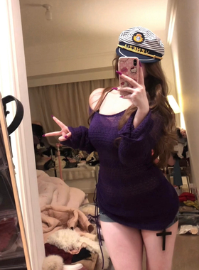 暗夜迷幻紫色！！性感超显白收腰针织衫上衣~小心机一套热辣套装