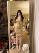 荔桃想睡觉ya 温柔收腰显瘦包臀裙套装 气质姐姐 蕾丝假两件长袖