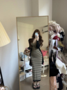条纹法则 荔桃想睡觉ya 纯欲V领条纹针织连衣裙收腰显瘦包臀裙