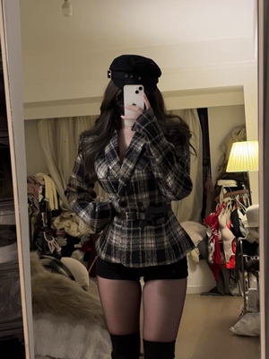 格子西服毛呢显瘦上衣学院风