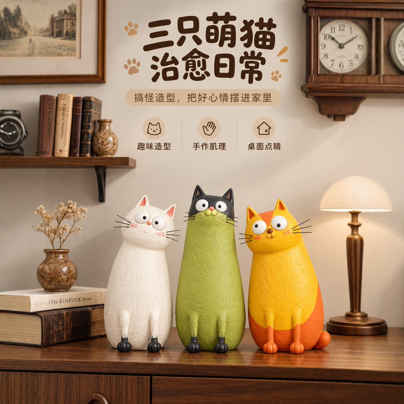 搞怪可爱猫咪摆件高级感小众艺术中古风客厅桌面氛围感生日礼物