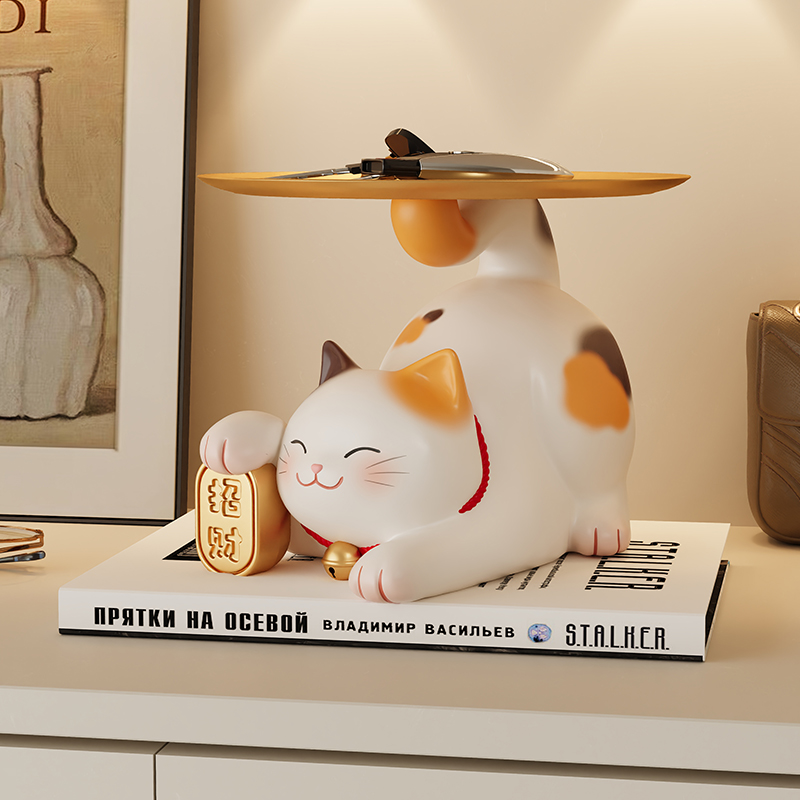 可爱布丁招财猫钥匙收纳玄关摆件