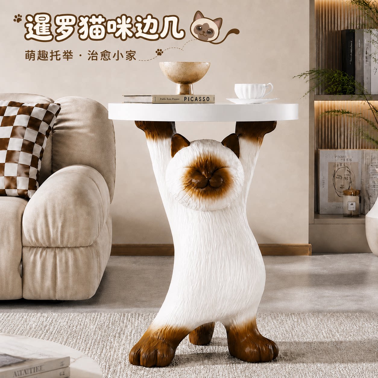 凡德洛猫咪摆件客厅边几蓝牙音响图片