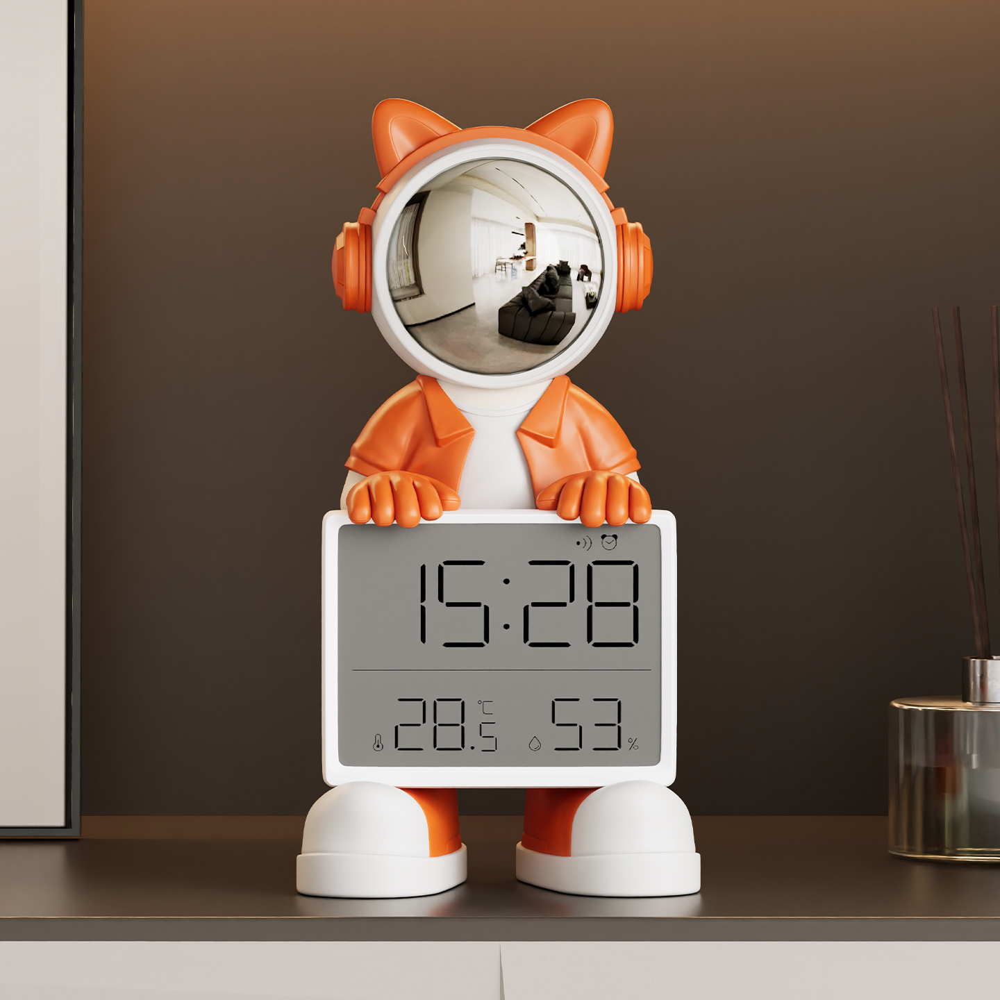 太空人宇航员时钟摆件客厅温度计