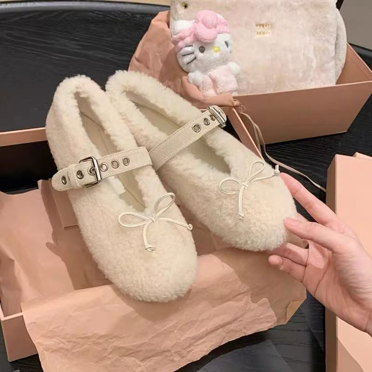 甜美风羊皮毛毛玛丽珍鞋