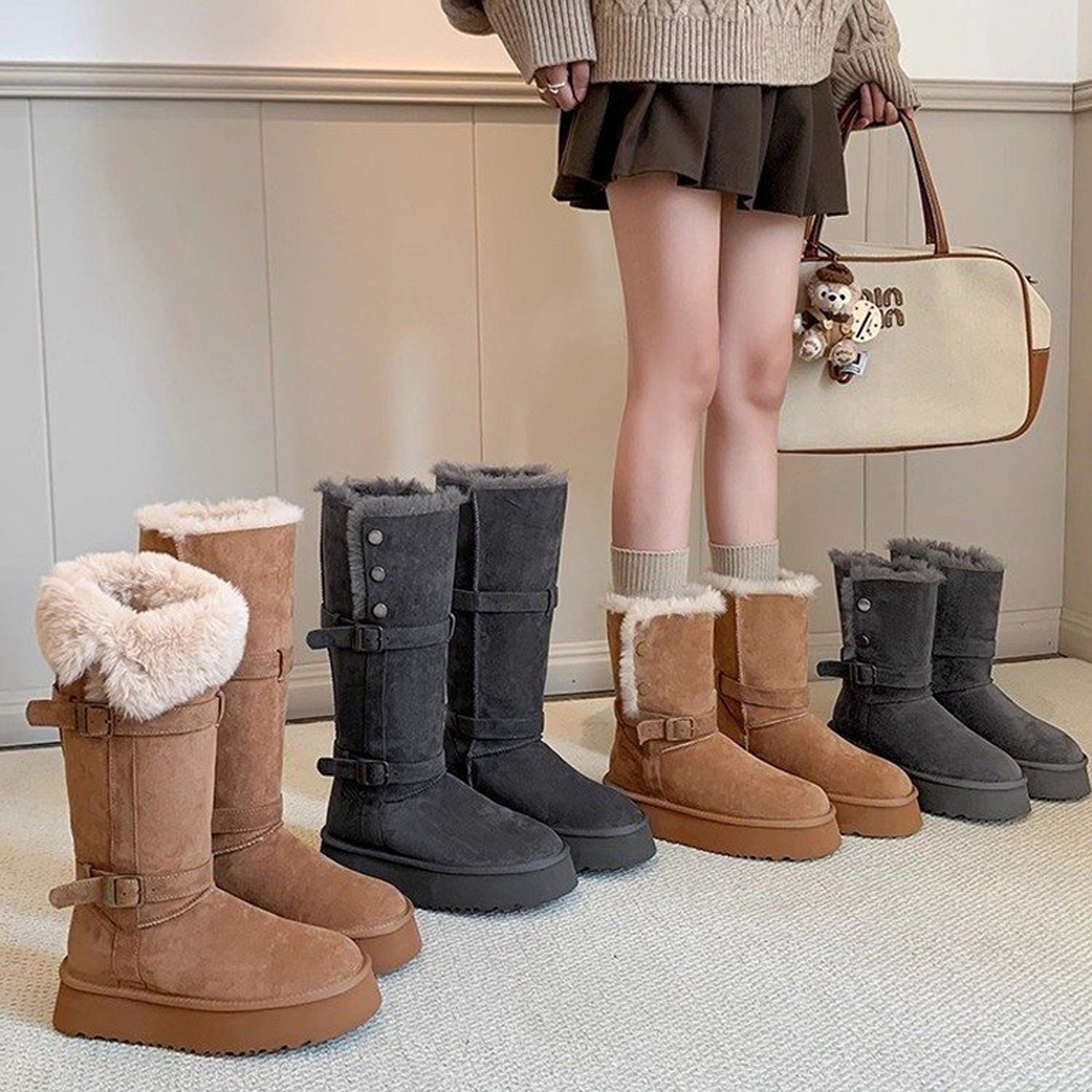 两穿厚底雪地靴女皮毛一体
