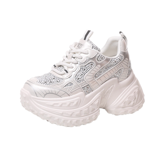 高跟老爹鞋女松糕厚底水钻显瘦秀气2025春季新款内增高小个子女鞋