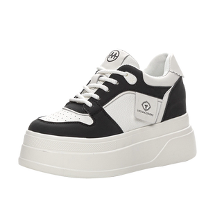 内增高女鞋2026春季新款爆款软牛皮超火秀气8cm厚底松糕小白鞋女