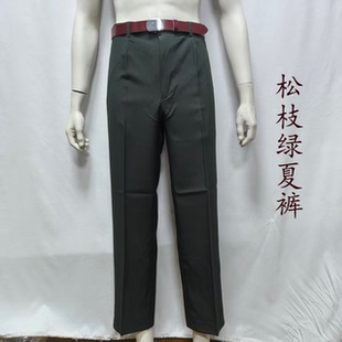松枝绿夏裤子屁兜款中老年军迷休闲裤宽松筒裤高腰男士夏裤透气