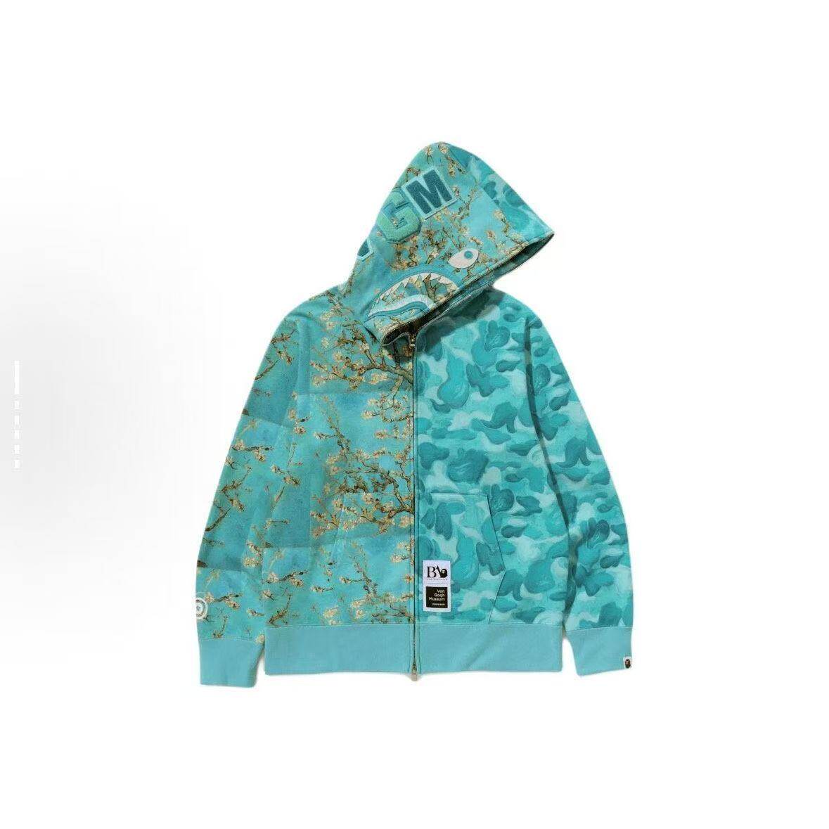 thumbnail for Japanese camouflage ape shark jacket Van Gogh sunflower pattern hooded sweatshirt men's and women's embroidered cardigan jacket