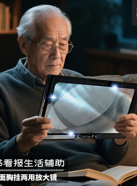 拜斯特台式放大镜led带灯阅读高老人儿童学生3倍胸挂a4A4大镜片长