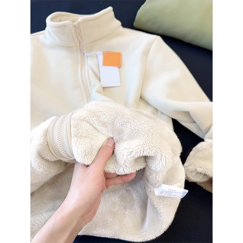 摇粒绒外套女秋冬季加绒加厚棉服内搭羊羔毛绒内胆2024新款卫衣厚