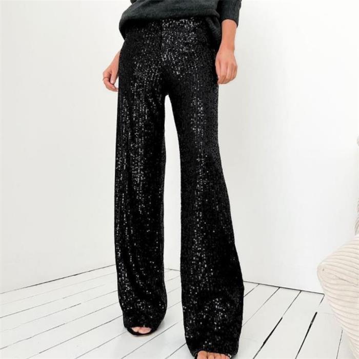 欧美时尚高腰亮片直筒休闲裤长裤女 casual pants trousers women