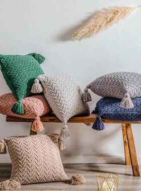 Soft Knit Cuhion Cover 45x45cm Solid Pillow Cove Pink cover