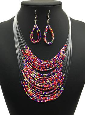 necklace women set jewelry 2017民族风彩色米珠多层项链套装